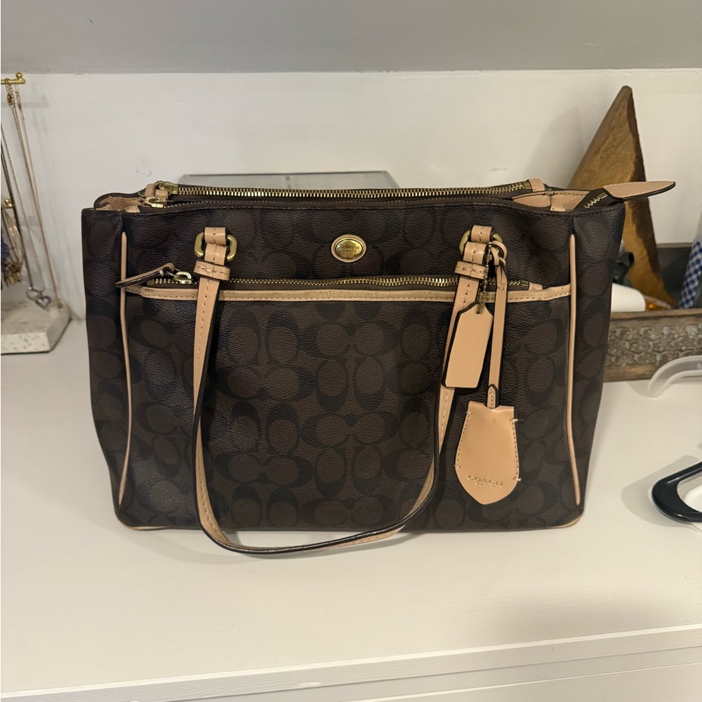 Coach Dark Brown Signature Shoulder Bag